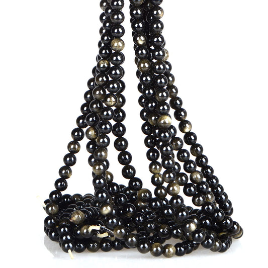 ICAI (Gold Obsidian) Natural Stone Beads Gemstone Round Loose Beads Crystal Energy Stone Healing Power for Jewelry Making DIY,1 Strand 35-37pcs(10mm)
