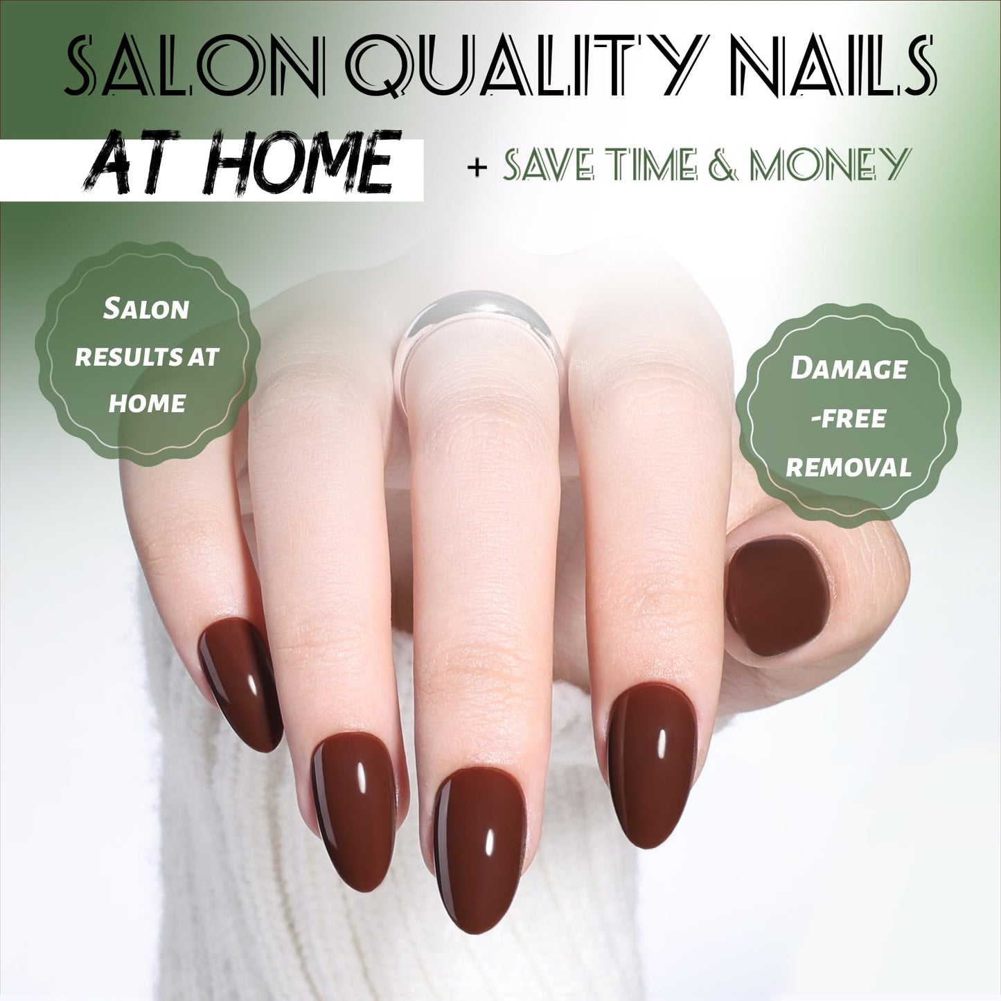 Brown Press On Nails Almond - Short Almond Fake Nails with Nail Glue, Dark Brown Press On Nails Reusable Stick On Nails in 16 Sizes 32 Nail Kit for Women & Girls | Salon Quality