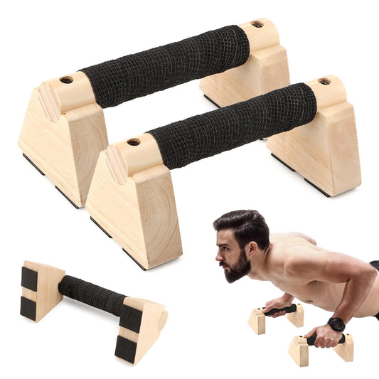 2 PCS Push Up Bars Stands, Wooden Calisthenics Equipment for Handstand Training, Wood Push up Bars Non-Slip Base Exercise Parallettes Bars, Handstand Push-Up Handles