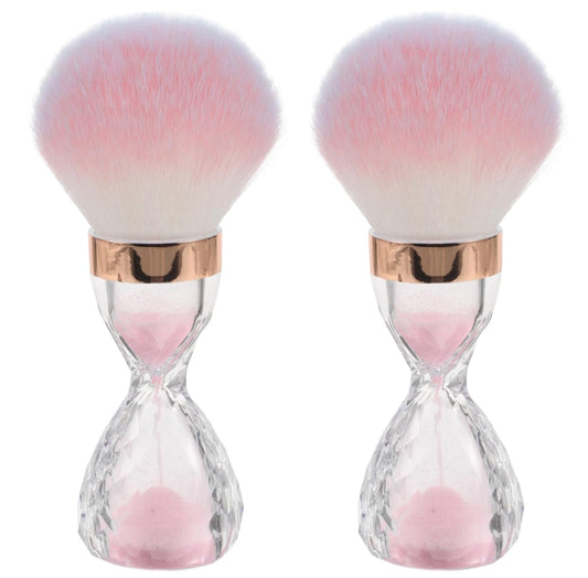 CelCurioso Nail Dust Brush Set, 2 Pack Hourglass Shape with Cases, Soft Dense Hair for Manicure Pedicure (pink)