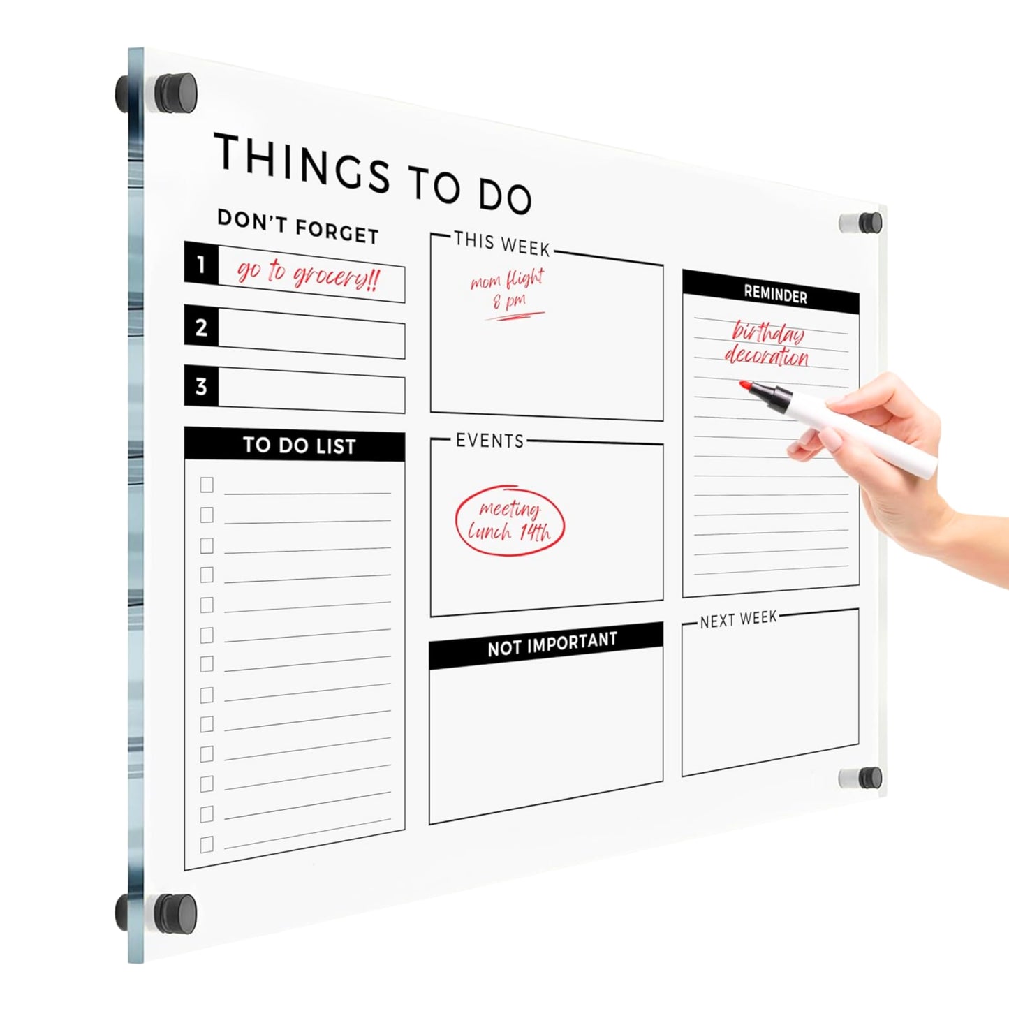 Acrylic Premium Wall Planner - Large Glass Calendar for Wall - to Do List Reminder - Large Dry Erase Board - Reusable Board for Office and Home - Dry Erase Board (18x14'' (Small))