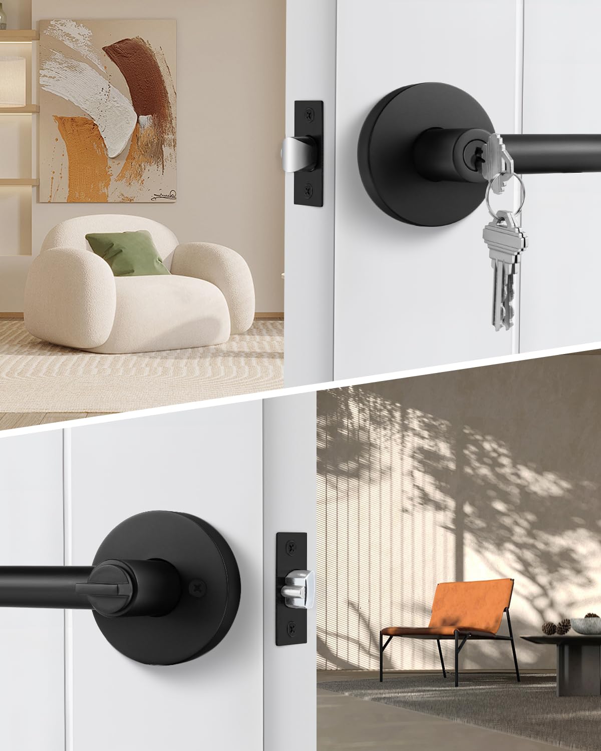 Goldenwarm Matte Black Entry Door Handle with Lock and Key, Zinc Alloy Exterior Door Handle, Balck Keyed Front Door Lever (1 Pack)