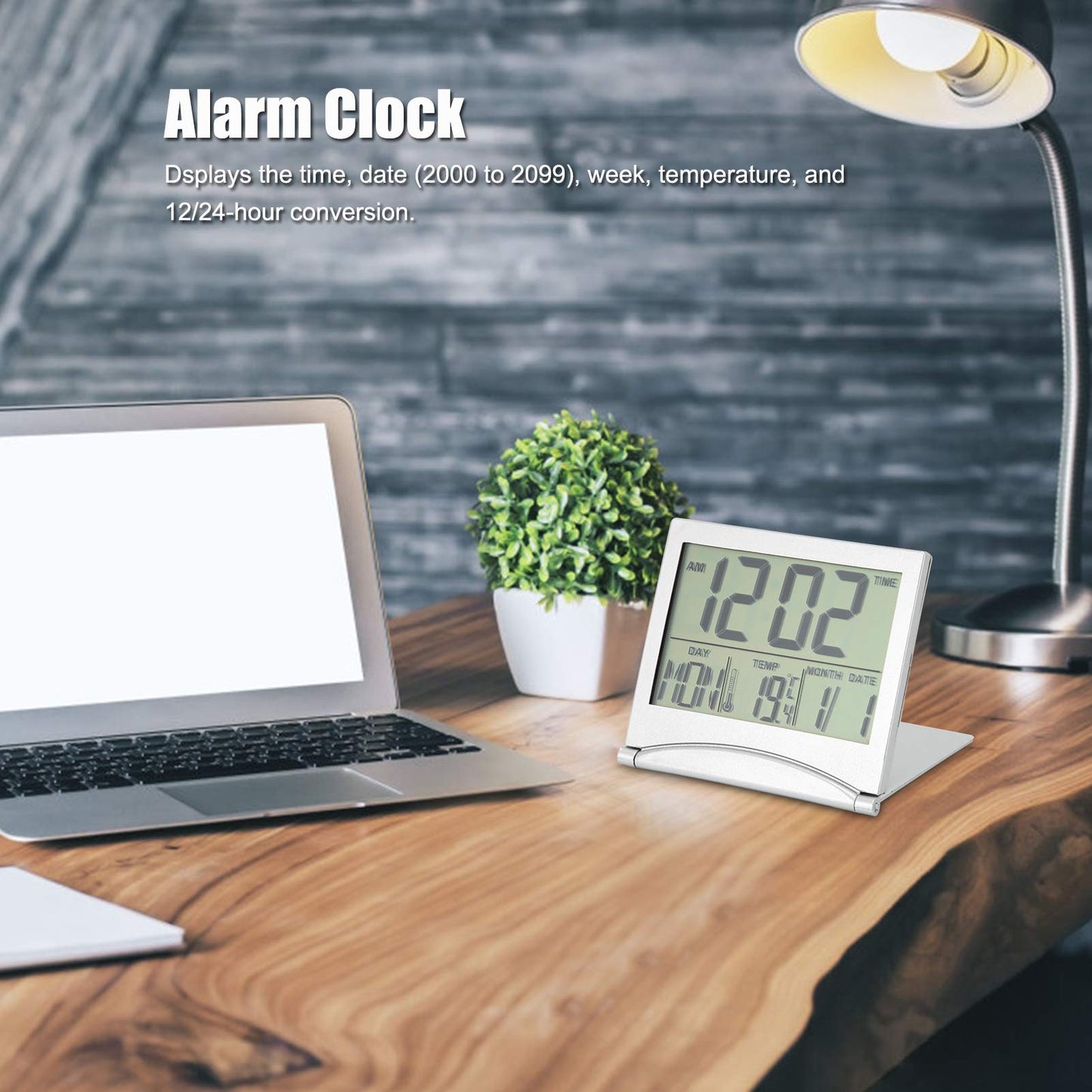 Aqur2020 Electronic Compact Alarm Foldable Calendar Easy to Read Atomic Desktop Clock Auto Set Digital Alarm Clock Screen with Time/Date/Temperature Display- Perfect for Nightstand or Desk