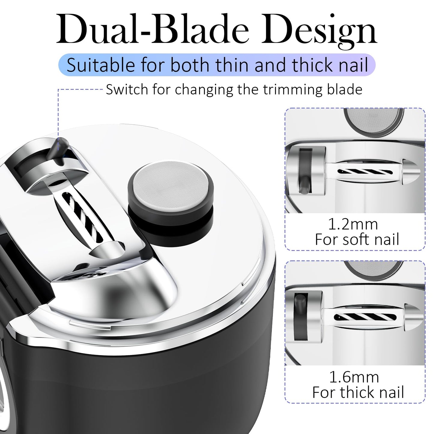 YunLuna 2026 New Electric Nail Clipper, 3-Speed Fingernail Trimmer with Magnifying Glass & Adjustable Trim Slot, Automatic Nail Clipper/Polisher/Grinder with Light Safe for Seniors Adults Kids, Black