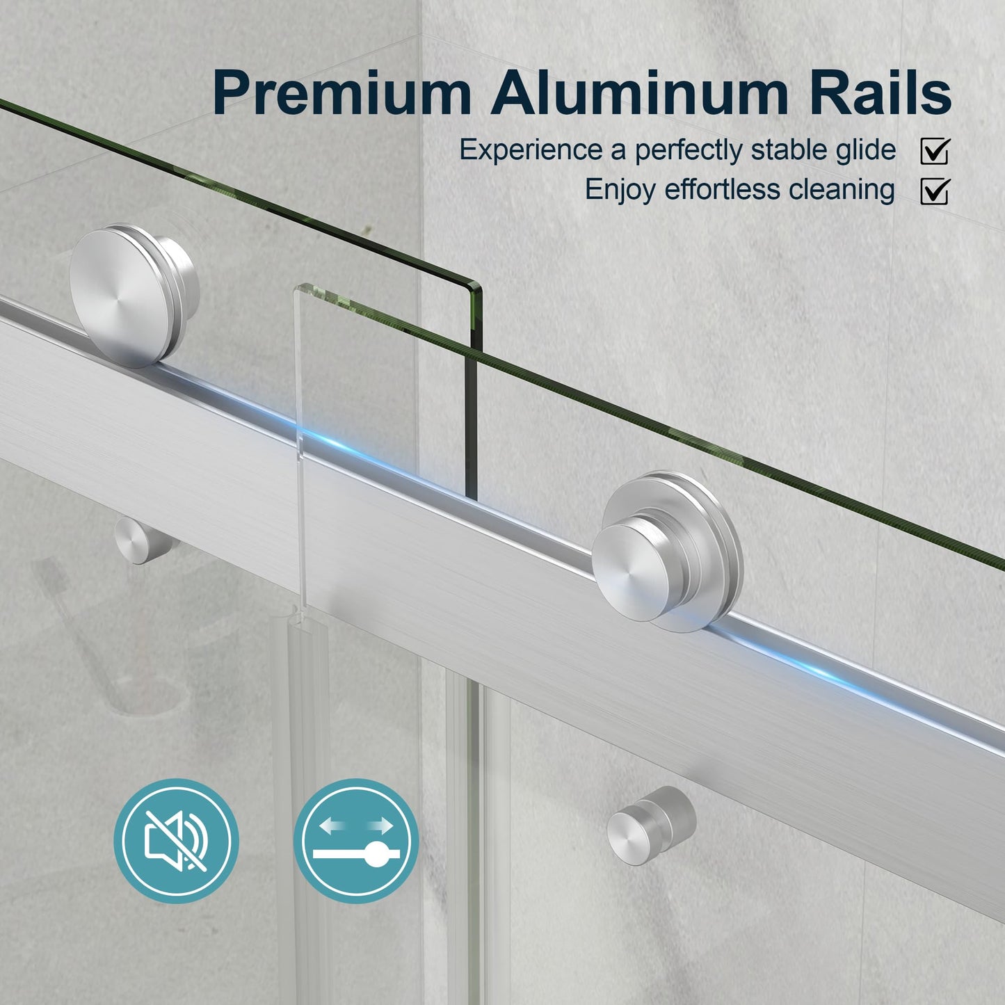 KPUY Frameless Shower Door, 43-48" W x 76" H Double Sliding Glass Shower Door, 1/4" (6mm) Thick Tempered Clear Glass with Explosion-Proof Film Nano Coating, Brushed Nickel