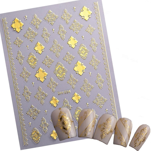 SIMAYKUWA Baroque Style Nail Stickers, Bohemian Vintage 3D Embossed Nail Art Decals with Adhesive Backing for Women A Set of 3 Sheets