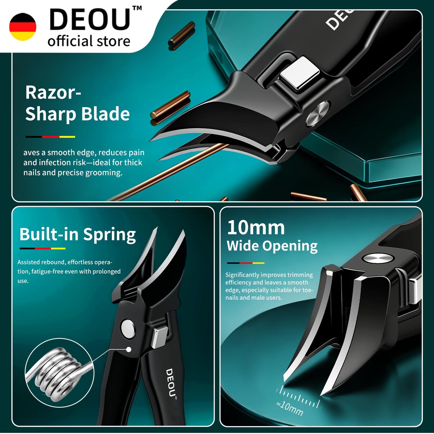 DEOU Ingrown Toenail Clippers with Nail File, Premium Stainless Steel Oblique Cutter, Anti-Splash One-Piece Casting, Manicure Tool with Keyhole, Gift Box for Thick/Hard/Fungal Nails