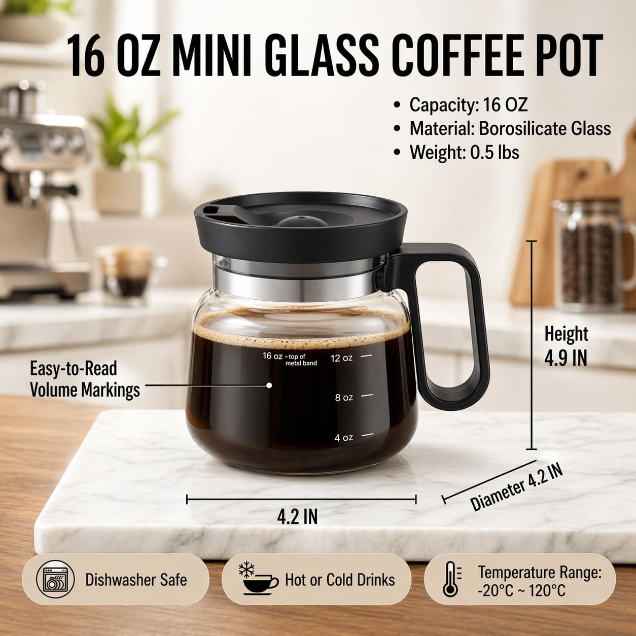 2 PCS Coffee Pot Mug with Lid,16 Oz Glass Mini Coffee Cup Set | Spill Proof Heatproof Large Capacity Clear Travel Mug & Novelty Gift for Coffee Lovers & Office Desk