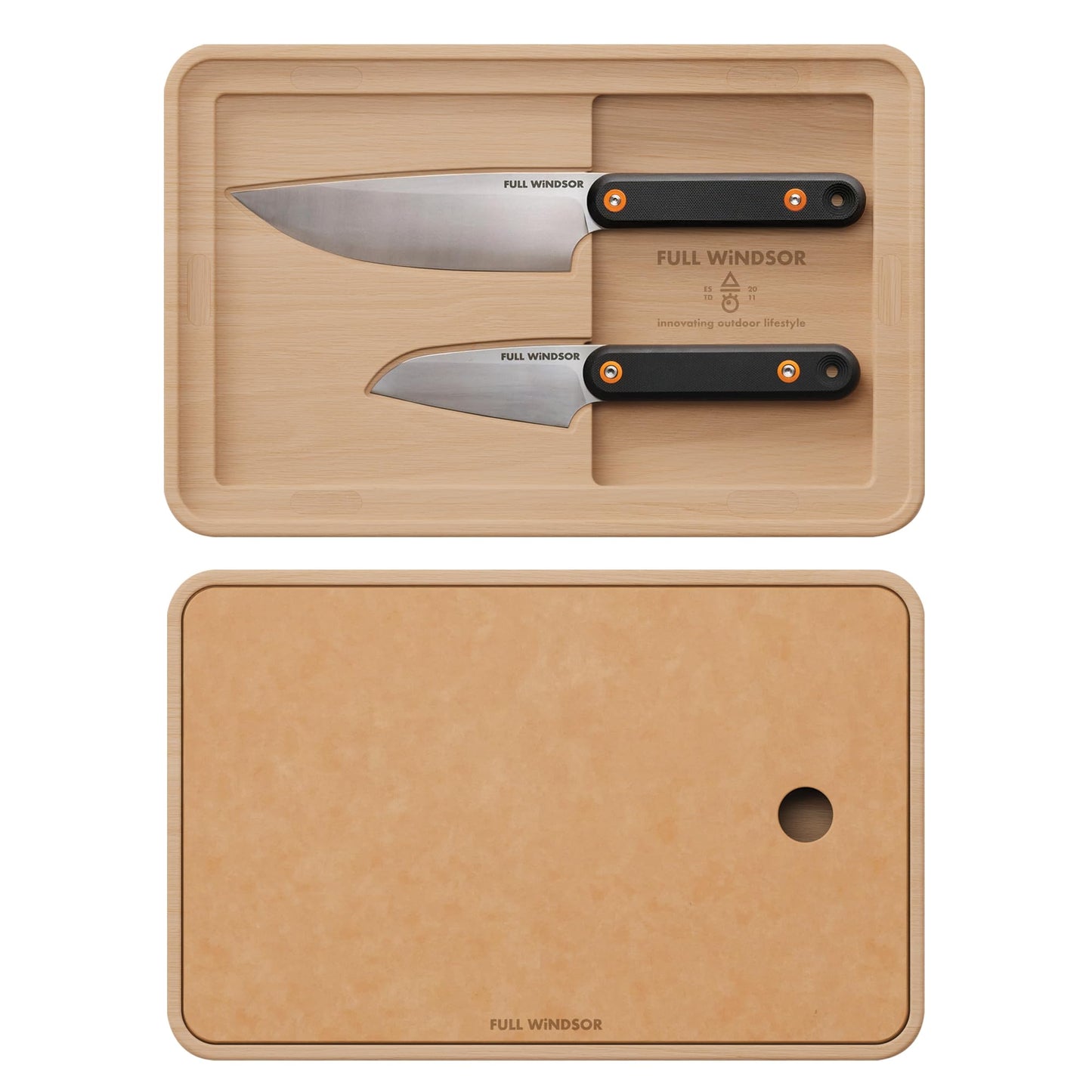 FULL WINDSOR - MagKnives Magnetic Camping Cutting Board and Knife Set - Portable Camping Kitchen Prep Kit with 2 Wood Cutting Boards, 6" Chef Knife, 3.5" Utility Knife, Carry Bag for Outdoor Cooking