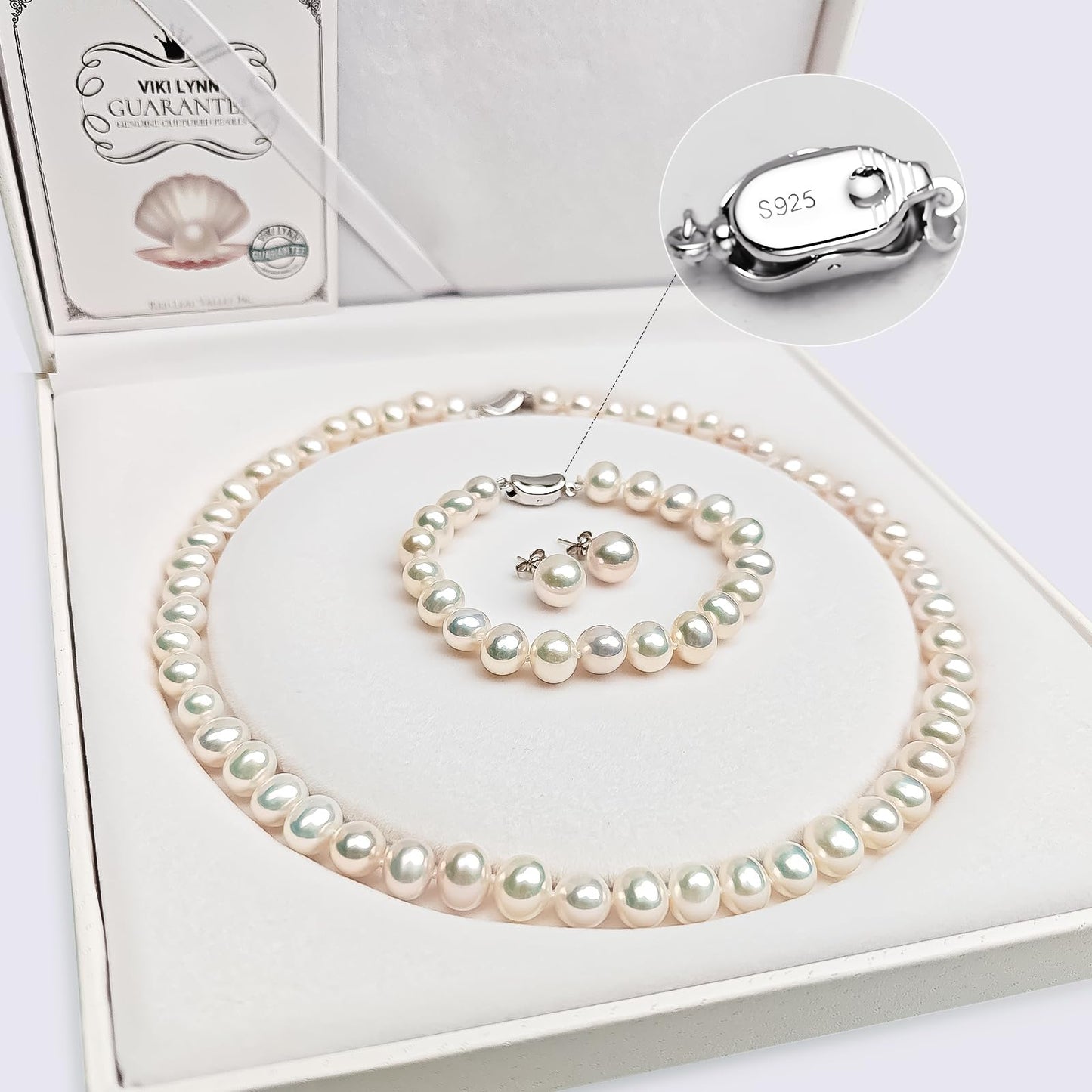 VIKI LYNN Freshwater Cultured Pearl Necklace Set Includes Stunning Bracelet and Stud Earrings Jewelry for Women Gift for Mother's Day, Anniversary, Birthday, Wedding - 20 Inch