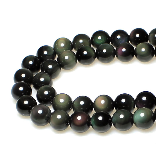 MJDCB Rare Collection Natural Stone Beads Rainbow Obsidian Round Loose Beads for Jewelry Making DIY Bracelet Necklace (10mm)