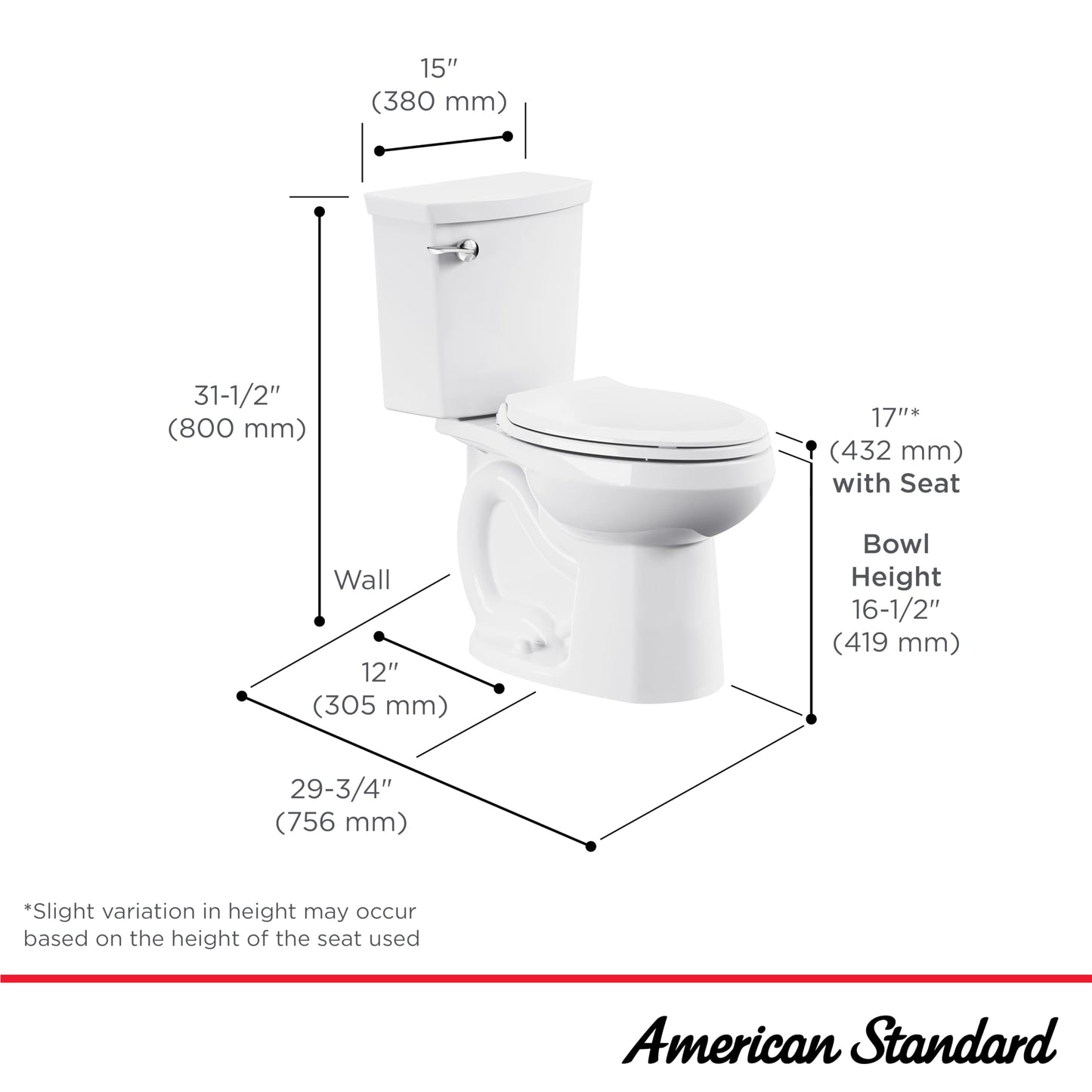 American Standard 606AA001.020 H2Optimum Two-Piece Toilet with Toilet Seat and Wax Ring, Elongated Front, Chair Height, White, 1.1 gpf