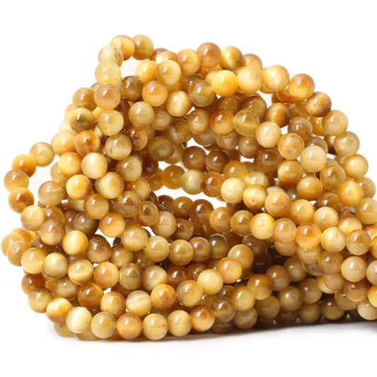 CHEAVIAN 60PCS 6mm Natural Golden Tiger Eye Stone Round Loose Beads for Jewelry Making DIY Bracelet Necklace Materials 1 Strand 15"