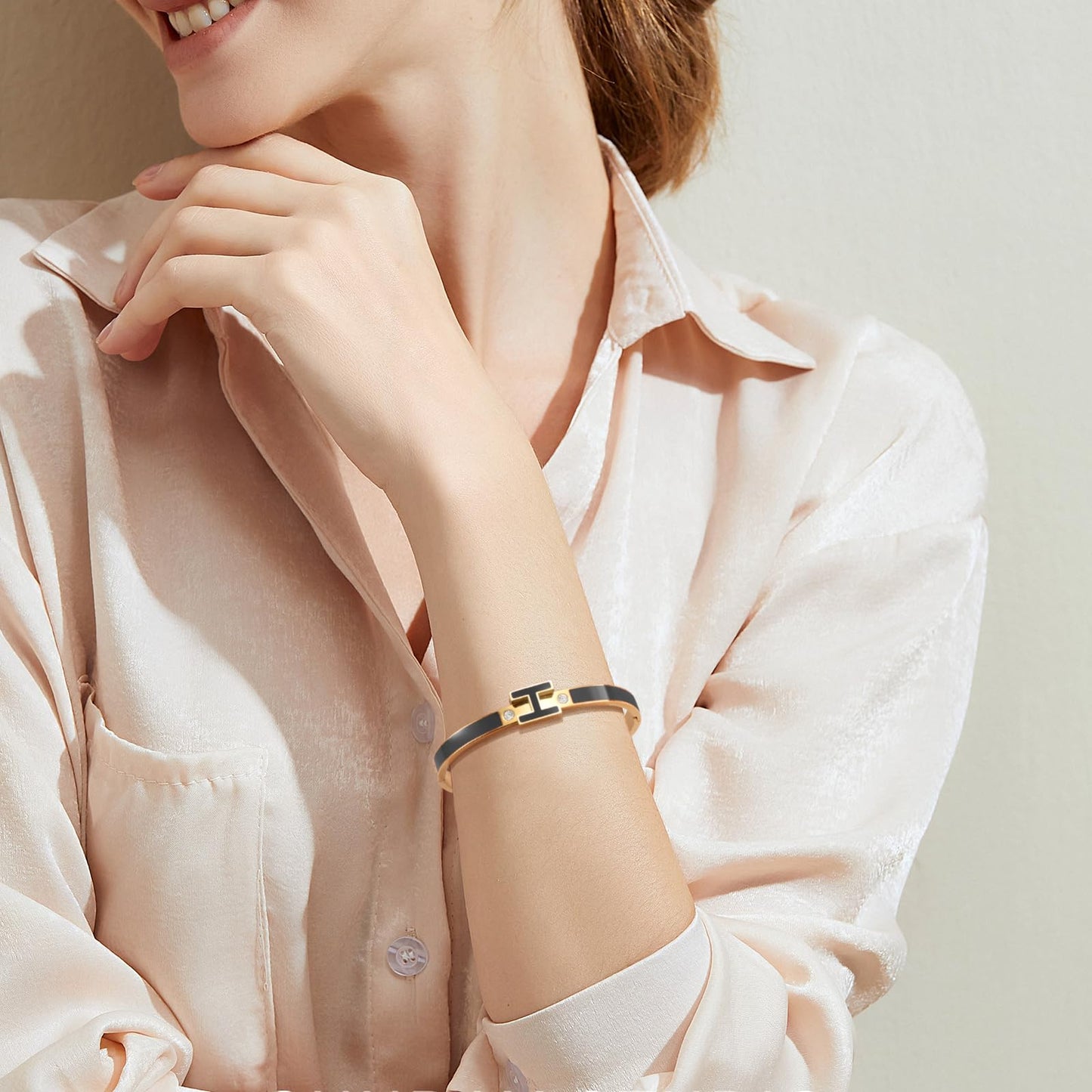 Hothink H Bracelets for Women,H Bracelet,Bangle Bracelets for Women,Dainty Bracelet Easter Christmas Mothers Day Gifts for Women (Black)