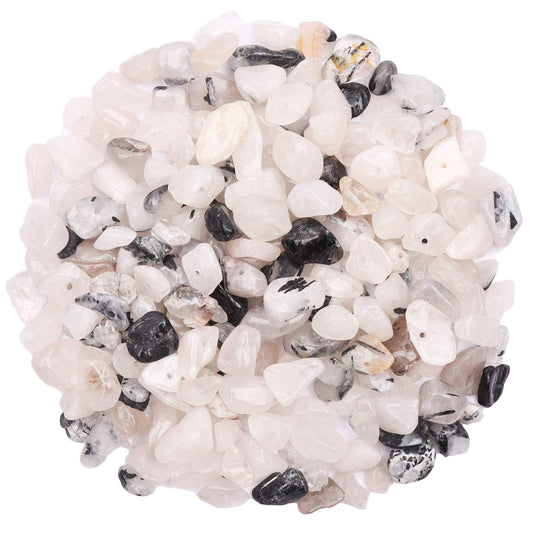 500 pcs Natural Chip Stone Beads, Black Rutilated 5-8 mm Irregular Gemstones Healing Crystal Loose Rocks Bead Hole Drilled for Jewelry Making Bracelet