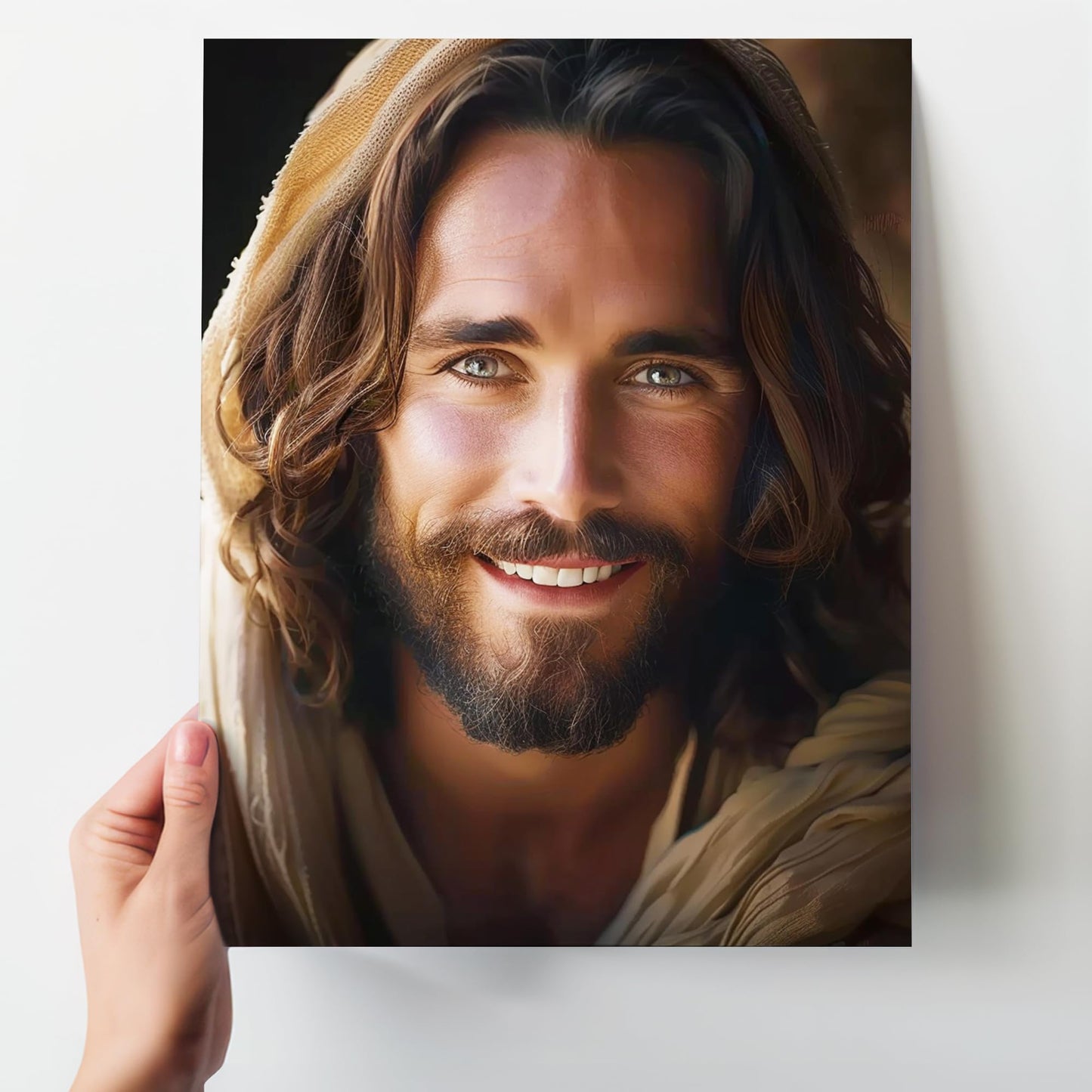 Jesus Portrait Wall Art Print - 11x14 Christian Canvas Art - Inspirational Religious Home Decor - Modern Spiritual Artwork for Living Room Bedroom - Picture of Christ - Premium Quality - Unframed