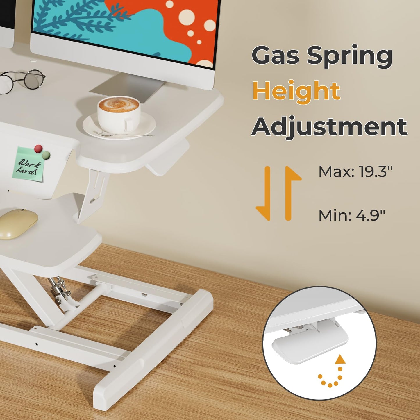 JOY worker Standing Desk Converter, 32" Height Adjustable Sit Stand Up Desk Riser with Keyboard Tray & 6 Fridge Magnets, Desktop Workstation Riser for Home Office Computer Laptop, White