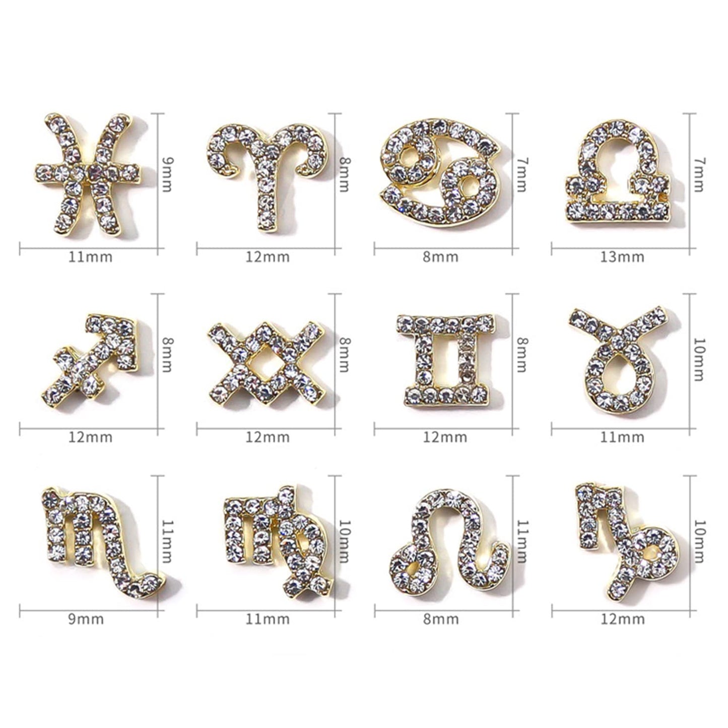 SILPECWEE 48pcs Zodiac Nail Charms 3D Gold Constellation Nail Jewels Dangle Alloy Letter Nail Art Charms Nail Rhinestones Charms for Nails Design Nail Art Decoration for Acrylic Nails