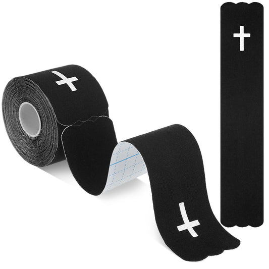 Geiserailie 1 Roll Christian Cross Kinesiology Tape 20 Precut 10" Strips Each, Waterproof Religious Athletic Sports Tape Cotton Elastic Wraps for Fitness Running Tennis Swimming Football