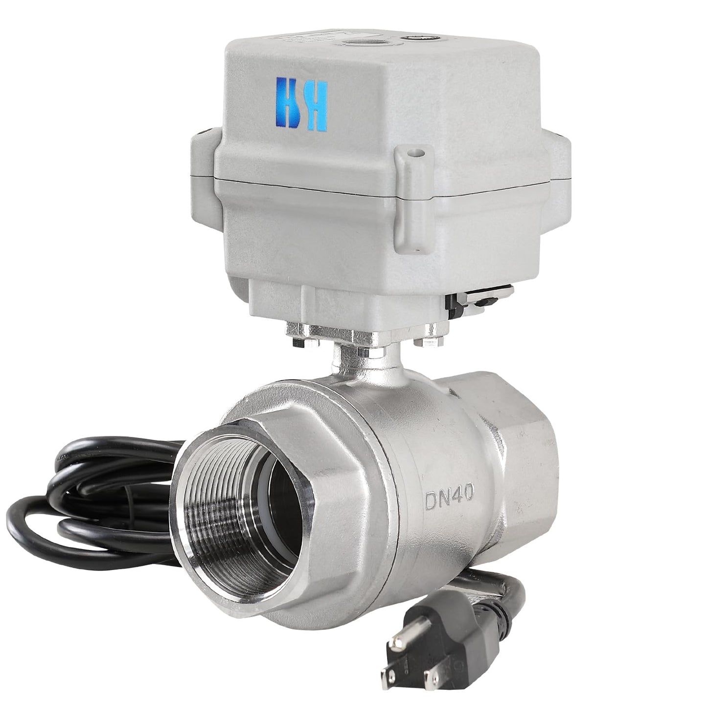 HSH-Flo 1-1/2 inch DN40 110-230VAC Normally Closed CF8/Stainless Steel 304 Manual Override Motorized Electrical Ball Valve With U.S. Plug