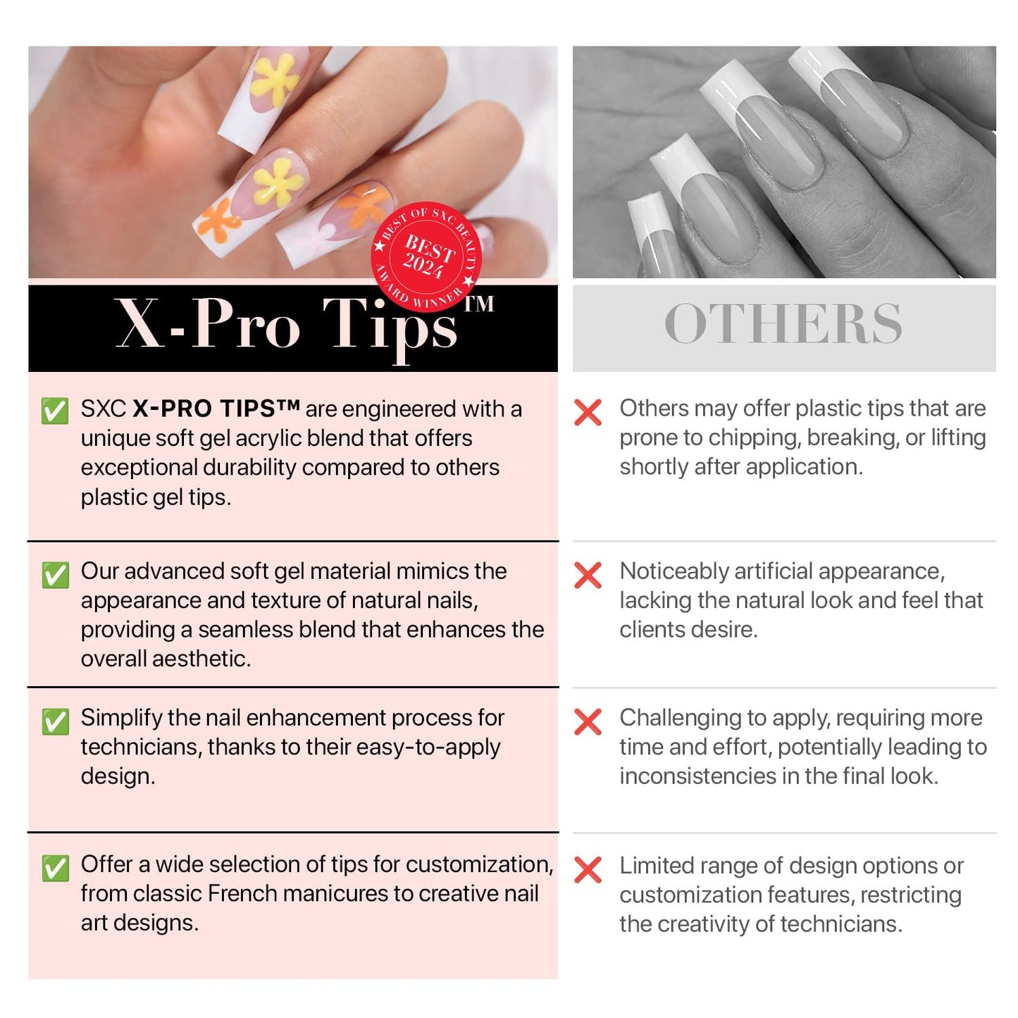 SXC Cosmetics X-Pro Tips French Tip Press On Nails - Bright Pastel Glow in the Dark Series (GLOW113KIT-XS Square)