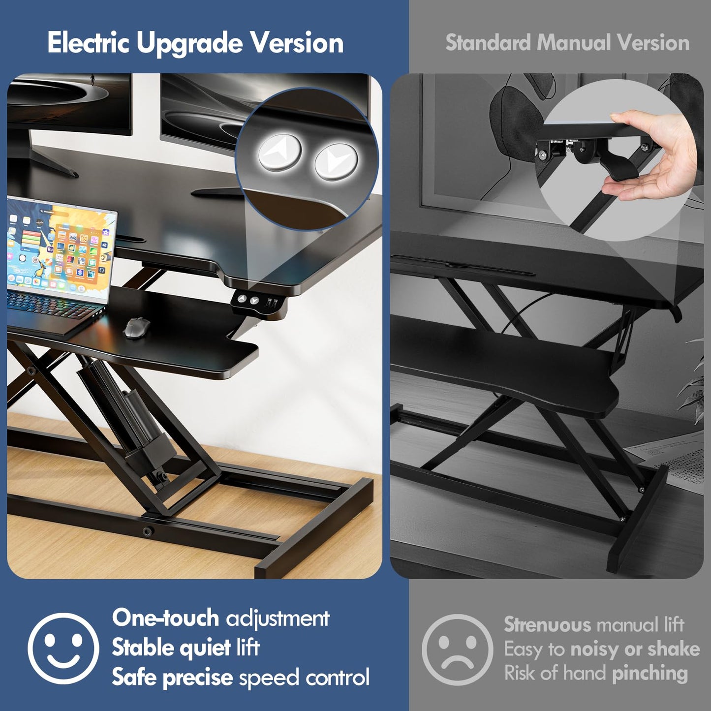 OUKMIC 32" Electric Standing Desk Converter, Height Adjustable Sit to Stand Up Desk Riser with Large Keyboard Tray, Dual Monitor and Laptop Motorized Desktop Workstation for Home & Office, Black
