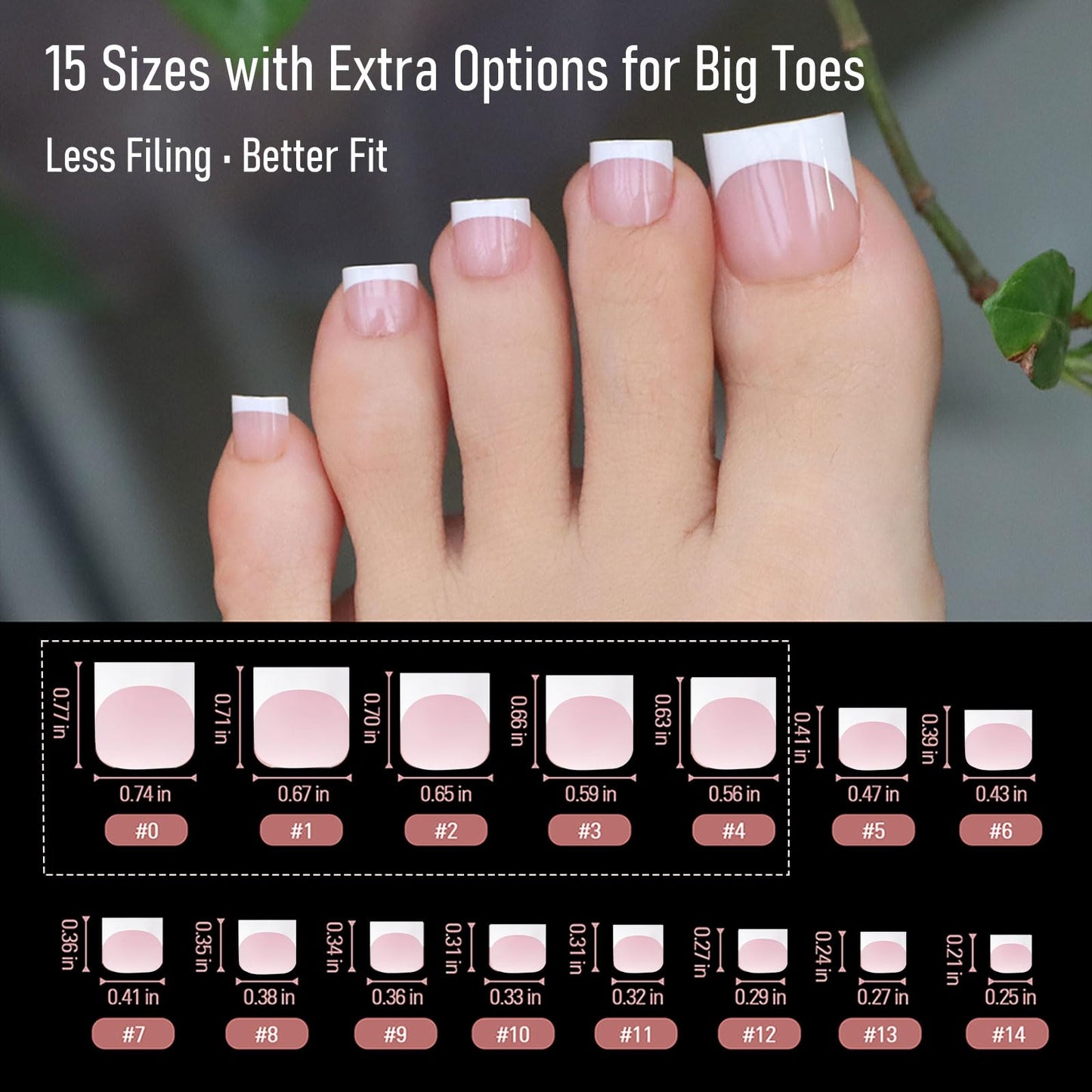 YeeLam Press On Toenails French Tip – 240Pcs Sharp Square Soft Gel Toe Nail Press Ons, Matte Baby Pink Fake Toenails, 15 Sizes Toe Nail Tips for DIY Pedicure