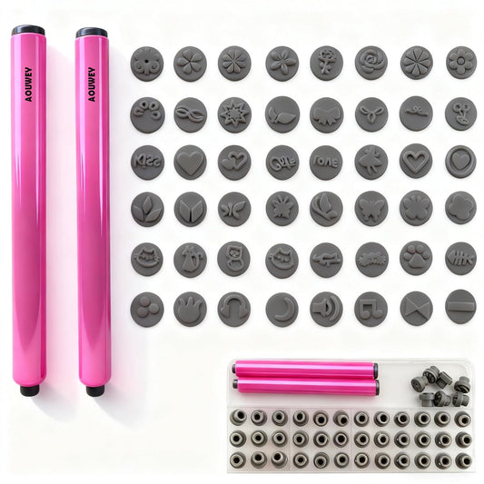 AOUWEY 48 Pcs Nail Stamp Pen Set - Fast DIY Manicure Kit with Floral Butterfly Rose Patterns for Girls Ladies Personal Use