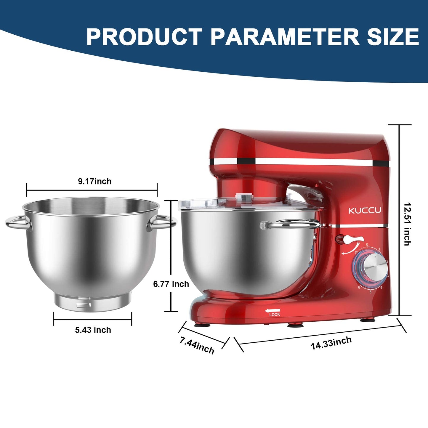 KUCCU Stand Mixer, 6.5 Qt 660W, 6-Speed Tilt-Head Food Dough Mixer, Kitchen Electric Mixer with Stainless Steel Bowl,Dough Hook,Whisk, Beater, Egg white separator