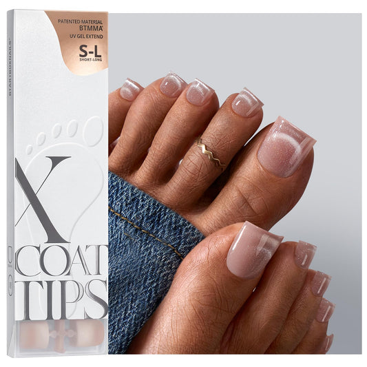 BTArtboxnails XCOATTIPS Toe Nail Tips - Lamp-Curable Sharp Square Cat Eye Press On Toenails for Women, 150 Soak Off Glitter Toe Nail Extensions in 15 Sizes, Builder Gel & Top Coat Required