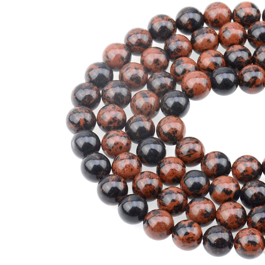 LPBeads 100PCS 8mm Natural Mahogany Obsidian Beads Gemstone Round Loose Beads for Jewelry Making with Crystal Stretch Cord