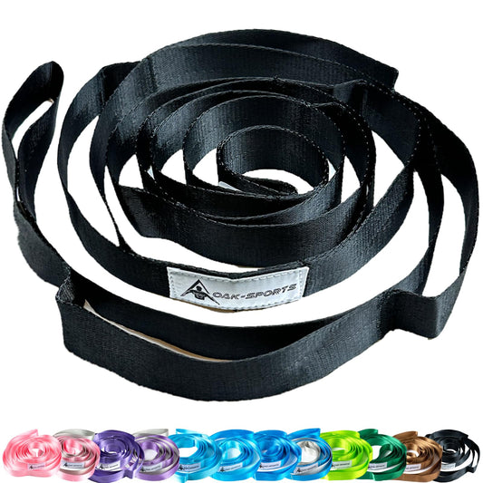 Oak-Sports Stretching Strap Yoga Strap for Physical Therapy with 10 Loops, Yoga Straps for Stretching, Upgraded Non-Elastic Stretch Band for Pilates, Dance and Gymnastics with Workout Guide (Black)