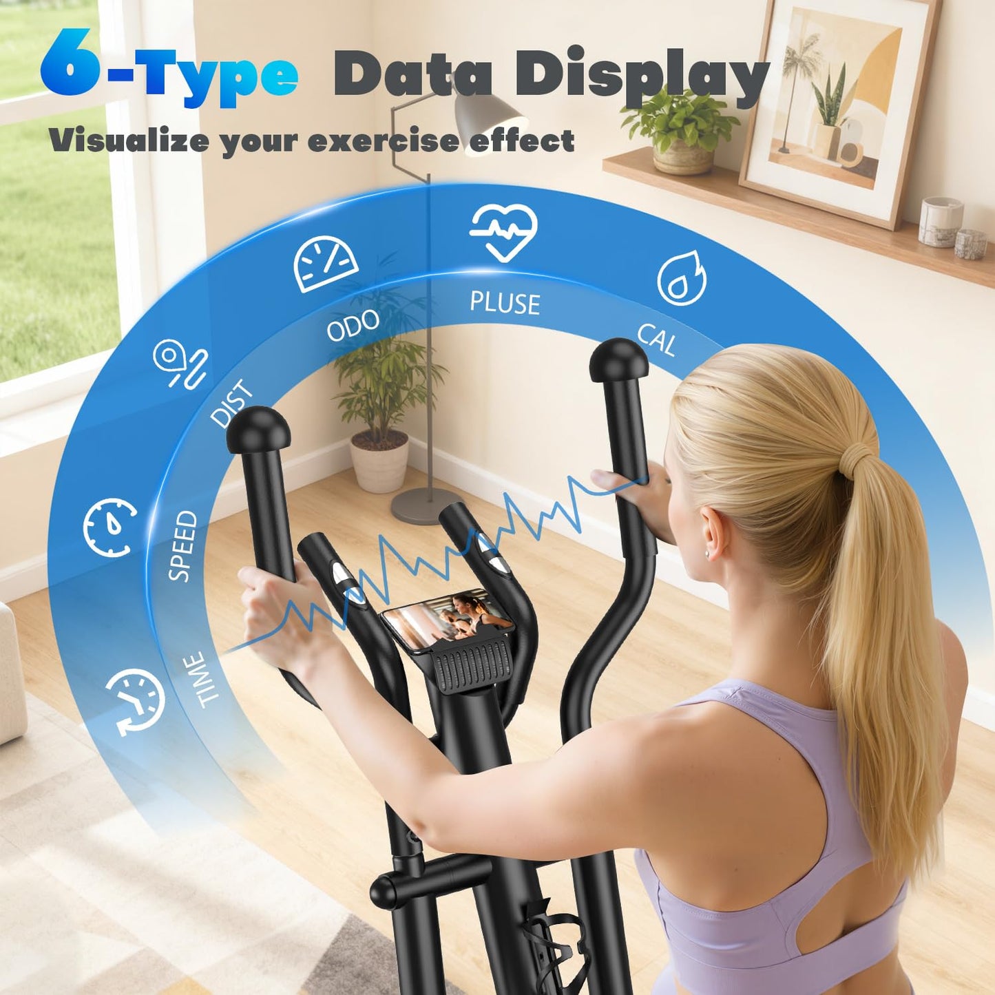 FOUSAE Elliptical Exercise Machine, 16-Level Magnetic Resistance Elliptical Machine for Home Trainer with Hyper-Quiet Drive, 15.5IN Stride, LCD Monitor & App Support, 350LBS Weight Capacity