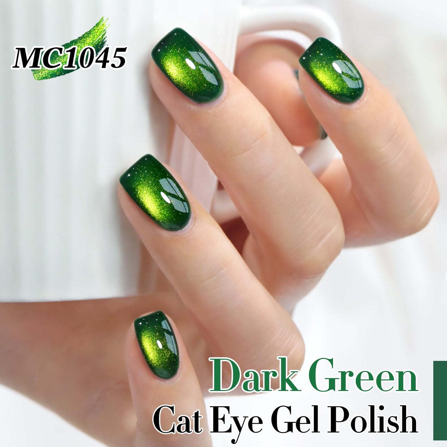 Double Rhythm Cat Eye Gel Polish with Magnet 15ML Holographic Glitter Shimmer Color 0.5 OZ Magnetic Gel Polish Salon DIY at Home (Dark Green-MC1045)