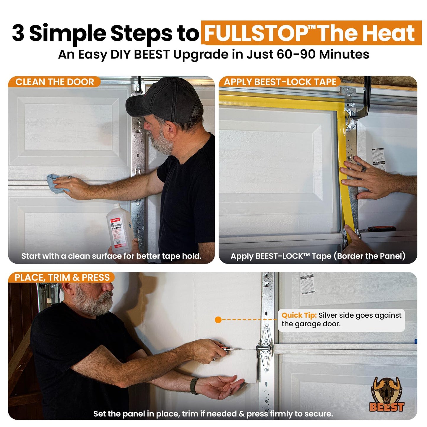 BEEST FULLSTOP Garage Door Insulation Kit - 16x7 & 16x8ft Double Garage Door Insulation Panels - 16 Pre-Cut 24x48 Foam-Core Panels w/ Tape, Cutter & Squeegee - Easy DIY For Instant Temperature Control