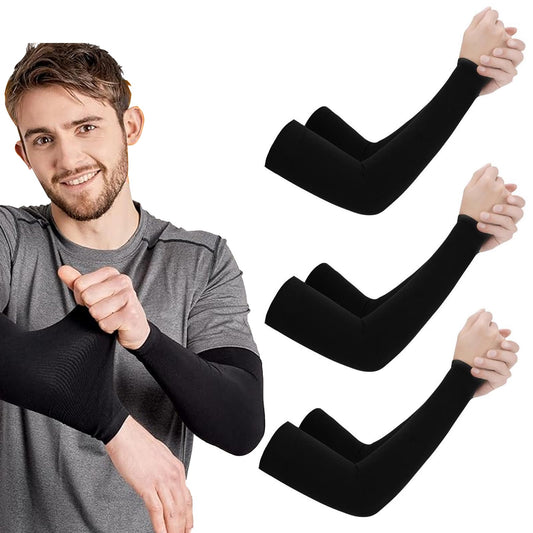 smcca 3Pcs Arm Sleeves for Men Women UV Sun Protection Compression Arm Warmer Tattoo Cover Up, Sports Golf Cooling Sleeves (Black*3)