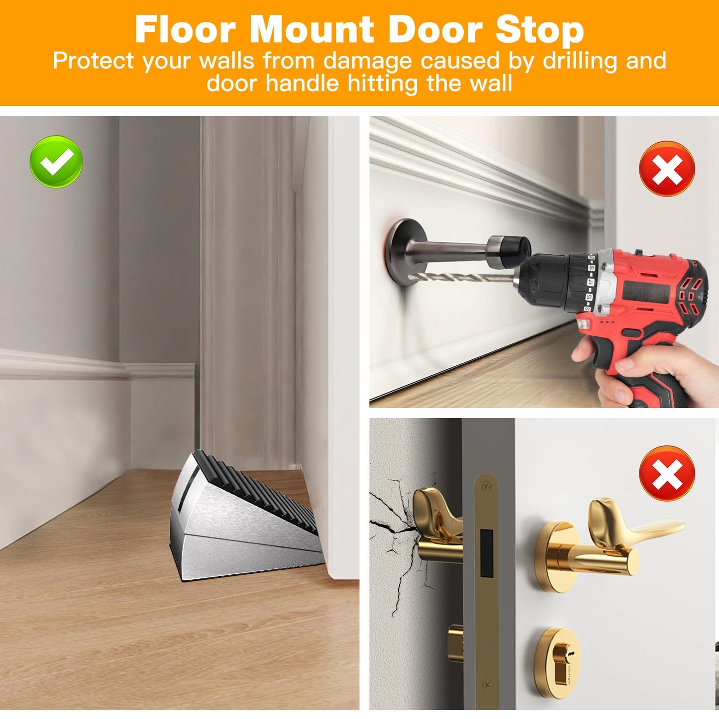 BINFEW 4 Pack Heavy Duty Metal Door Stop, Strongest Large Adjustable Spring Door Stopper Up to 3 inch Tall, Door Stoppers for Bottom of Door, Silver Rubber Door Wedge for Any Heavy Doors