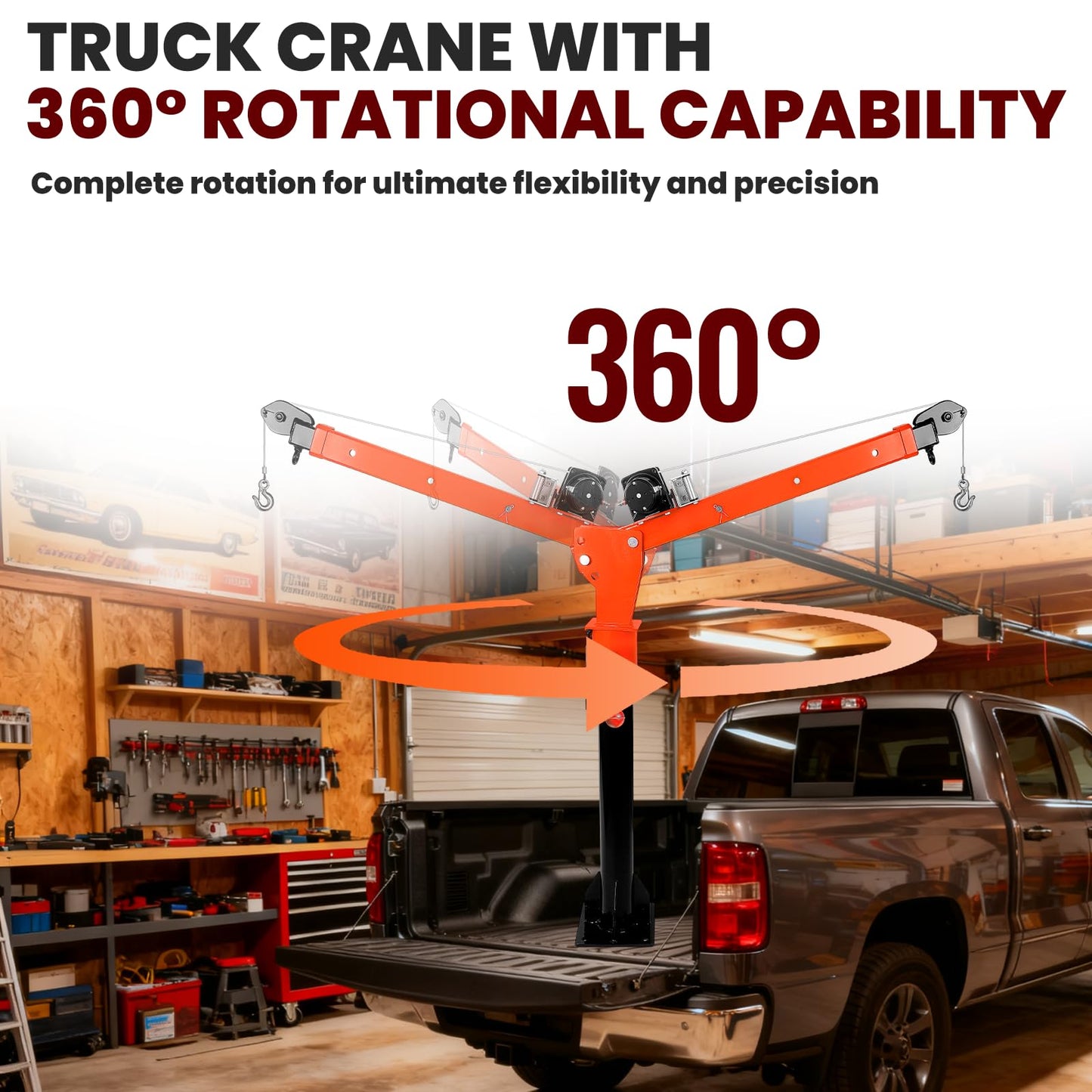 DEFNES 2000LBS Truck Bed Crane, 3500LBS 12V Electric Winch, Painted Alloy Steel Pickup Truck Jib Crane 360° Swivel Lift Electric Hoist, 3 Adjustable Loads & Heights, Pre-Lubricated (3500LBS)