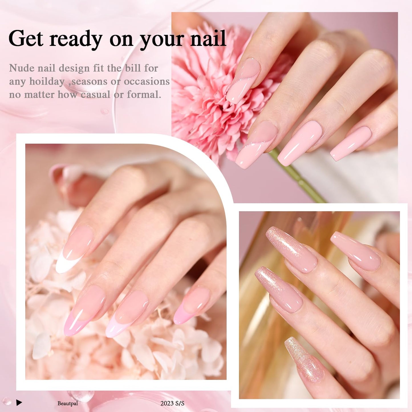 Larvall Beautpal Gel Nail Polish Set- 10 Colors Nude Gel Polish All Seasons Skin Tones Pink Neutral Shimmer Gel Polish Kit, Soak Off LED Gel Nail Kit Manicure DIY Home