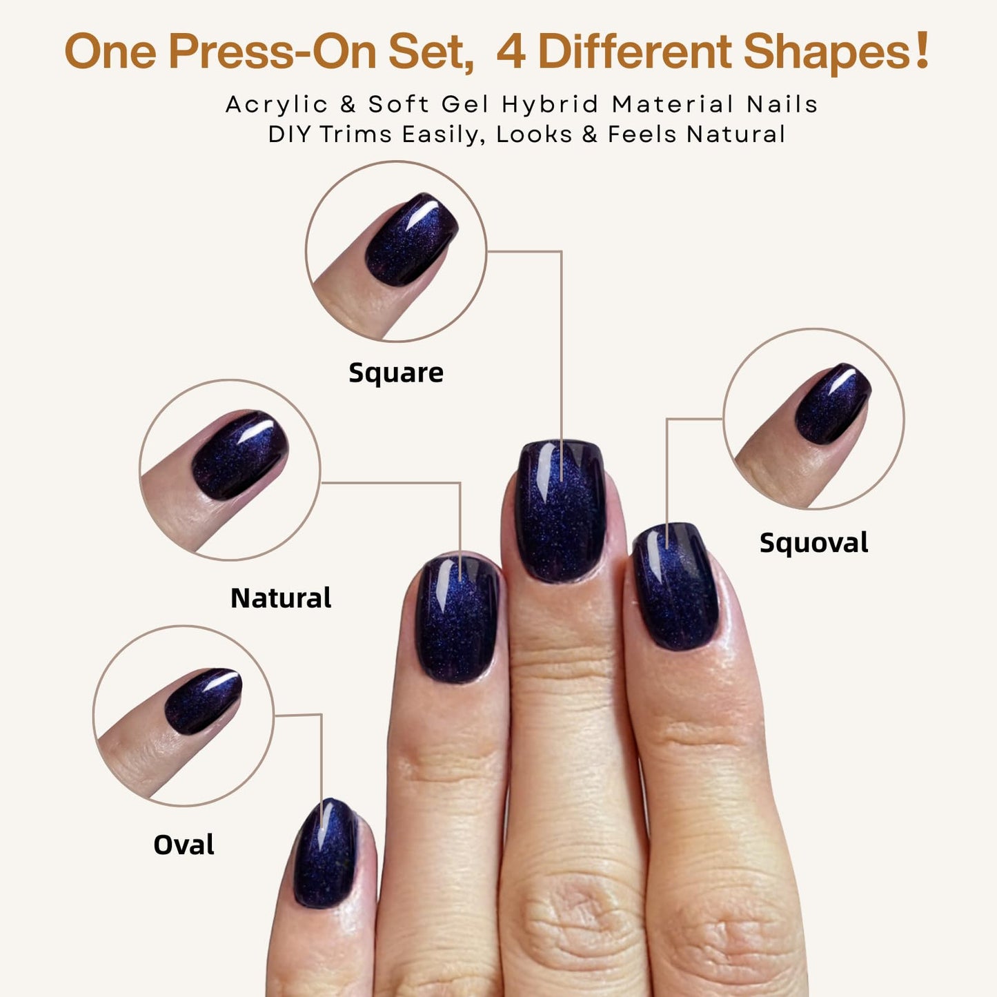 SnypeeLab Blue and Purple Cat Eye Press on Nails Short Square, Glue on Nails for Women Gift, French Tip Effect,Reusable Soft Gel Press on Acrylic Nail with Designs 30Pcs(Blue Purple)