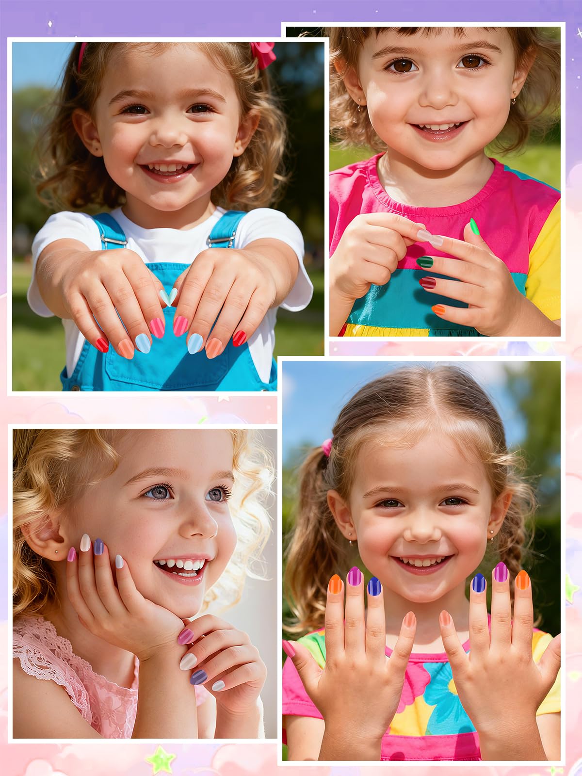 EBANKU 576 Pcs Kid Fake Nails, 24Pack Kids Press on Nails Short Full Cover Fake Nails for Girls with Nail Glue and Nail Adhesive Tabs for Child Christmas Party
