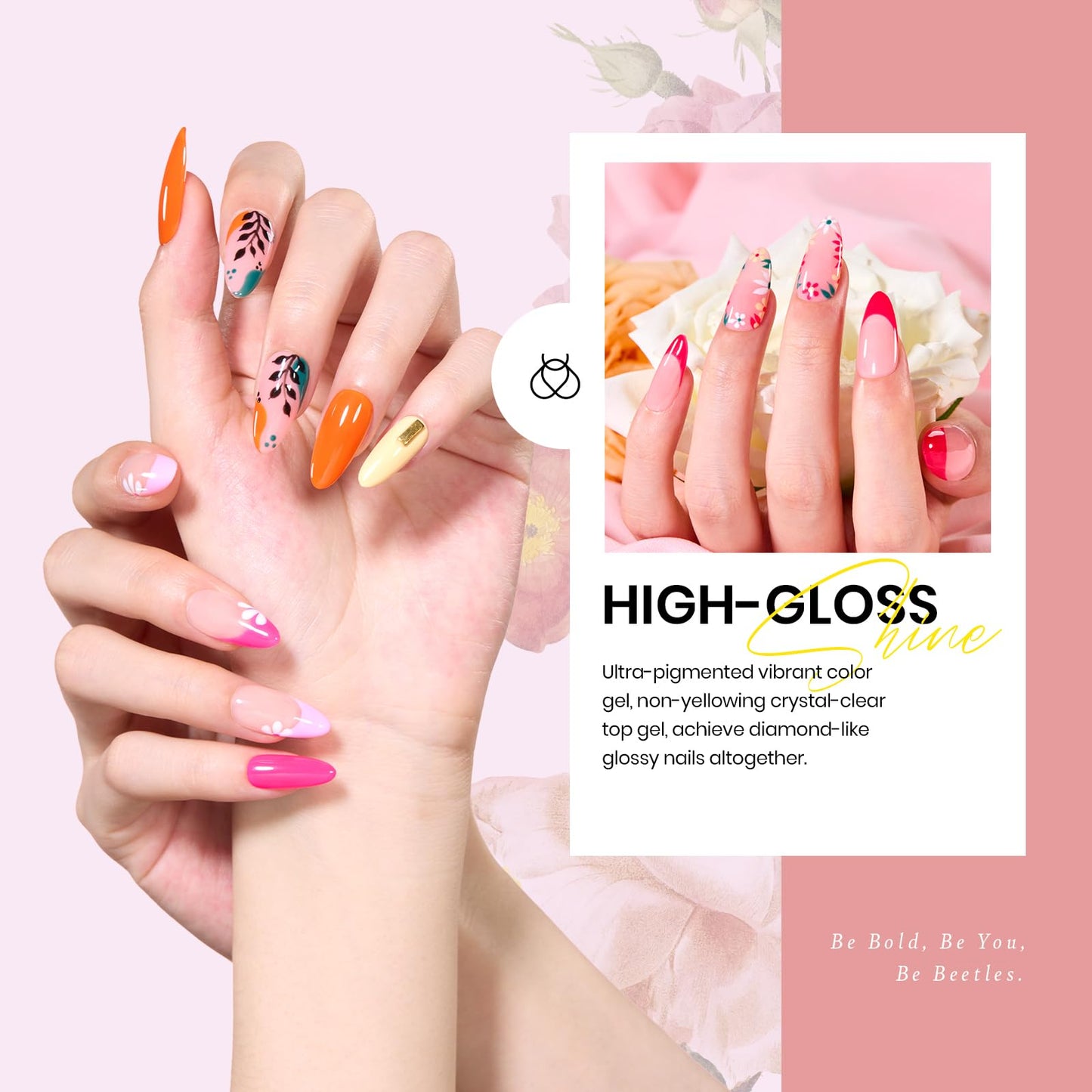 Beetles Summer Gel Nail Polish Set - 36 Colors Verse of Flower Gel Nail Kit, Pink White Black Red Purple Blue Yellow Gel Colors & 3Pcs Base Top Coat Soak off UV Home Salon Gift for Women