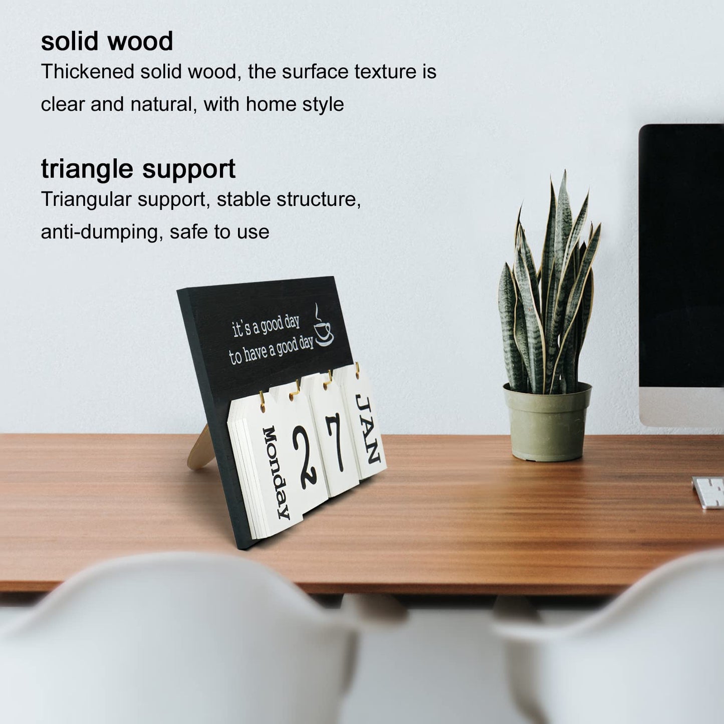 Desktop Perpetual Calendar Standing Flip-Up Date Wooden Block Retro Calendar for Livingroom Office Shop Bar Desk Decor Week Month Day Display