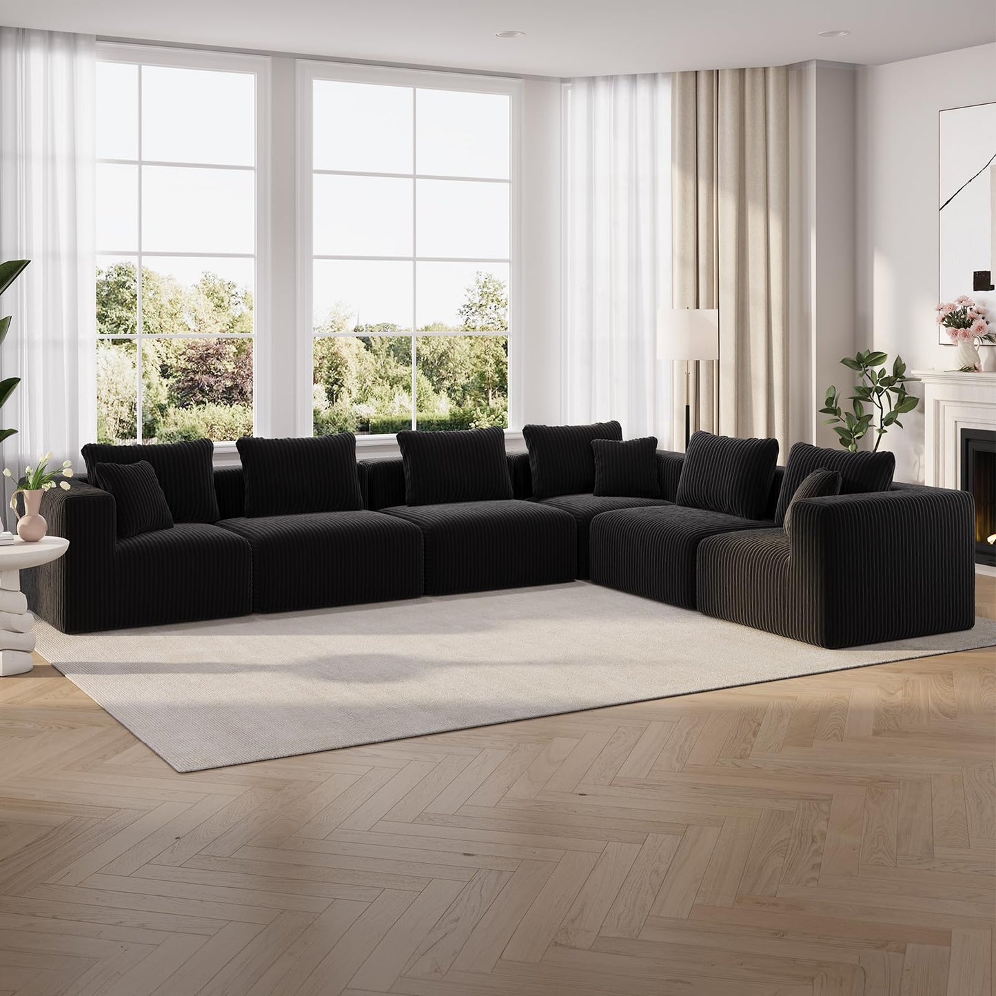 Novilla 141" Modular Sectional Sofa, Modern Cloud Sectional Couch with Smarts Coil® Support, L-Shape Boneless Couch for Living Room Apartments Bedroom, No Assembly Required (6 Seater Standard)