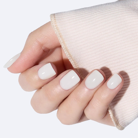 Modelones Extra Short Press on Nails,Sheer White Semi-Transparent Squoval Fake Nails, Reusable Nail Kit with Nail Glue Adhesive Tabs Mini Nail File, Nails Press Ons 32Pcs 16 Sizes, Women Girl Gift