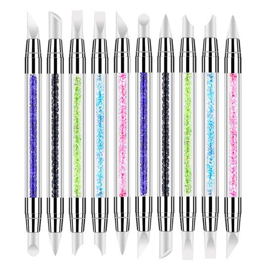 SILPECWEE 10 Pieces Dual Tipped Silicone Nail Tools Nail Art Sculpture Pen Rhinestone Nail Polish Carving Pen Acrylic Nail Brush Nail Art Brushes Nail Painting Kit for Salon DIY