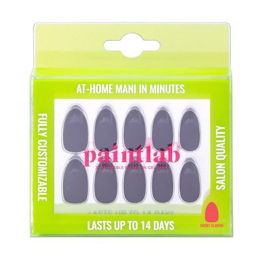 PaintLab Press On Nails - Black Noir Matte Short Almond Fake Nails, 30 Nails in 15 Sizes with Glue, Reusable Salon Quality Press On Nails