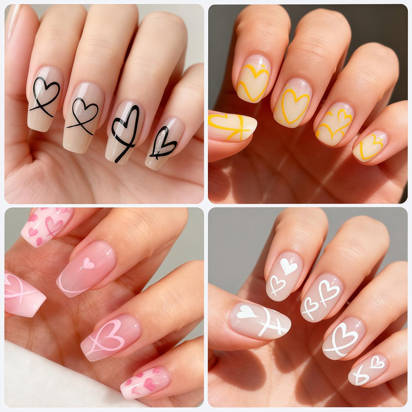6 Sheets Valentine Heart Nail Art Stickers D Self Adhesive Hearts Nail Decals Stickers Black White Gold Pink Hollow Cute Heart Love Nail Sticker Design Valentines Manicure Decal for Women DIY Nails