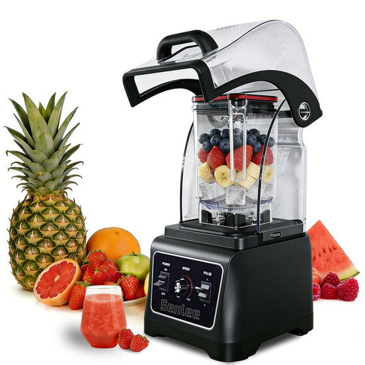 Commercial Blender Heavy Duty 2200W Professional-Grade with 64oz BPA-Free Jar, Quiet Shield, Self-Cleaning, 6-Leaf Stainless Steel Blade for Smoothies, Ice Crush, Shakes - Restaurant & Kitchen Use