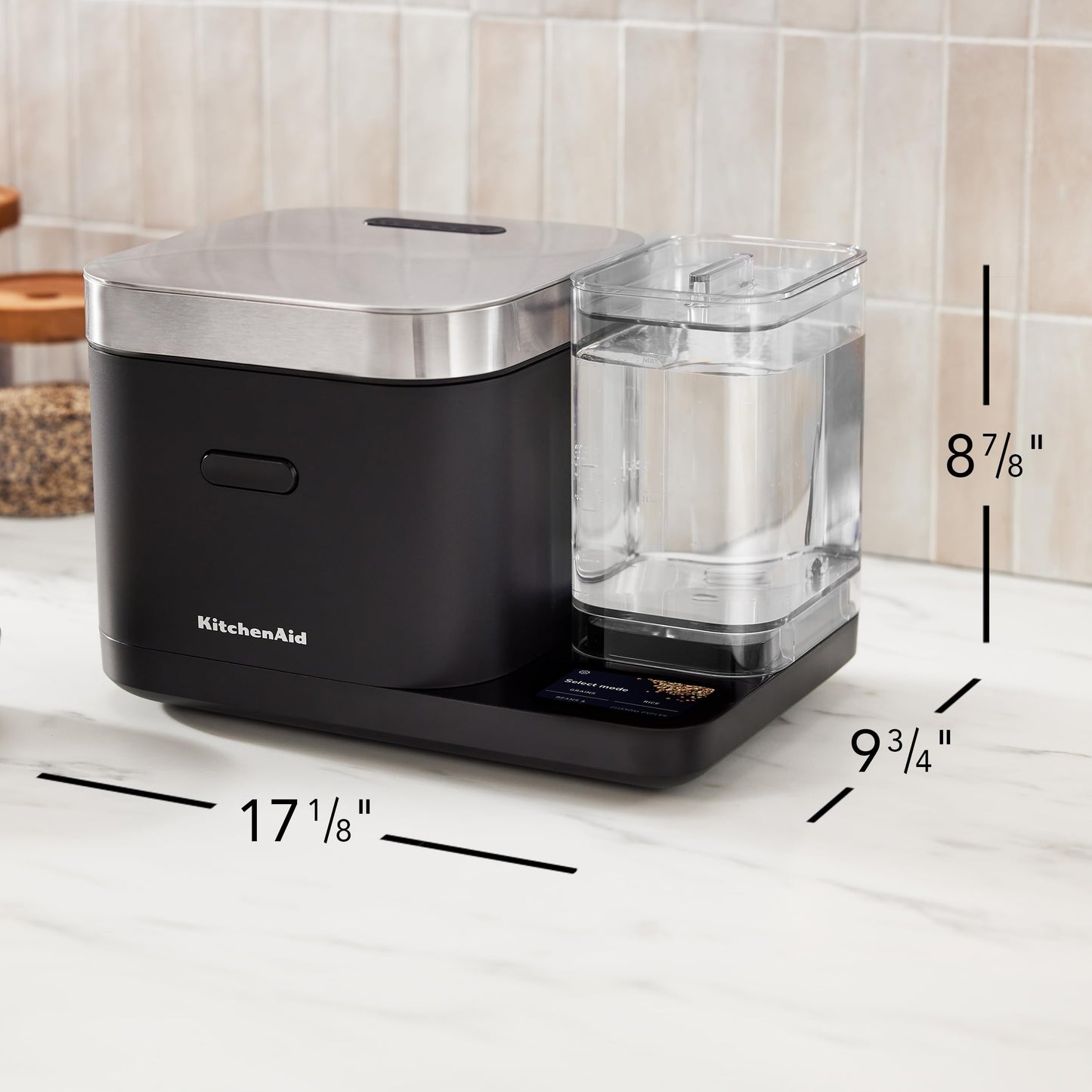 KitchenAid Grain and Rice Cooker 8 Cup with Automatically Sensing Integrated Scale + Water Tank, KGC3155, Black Matte